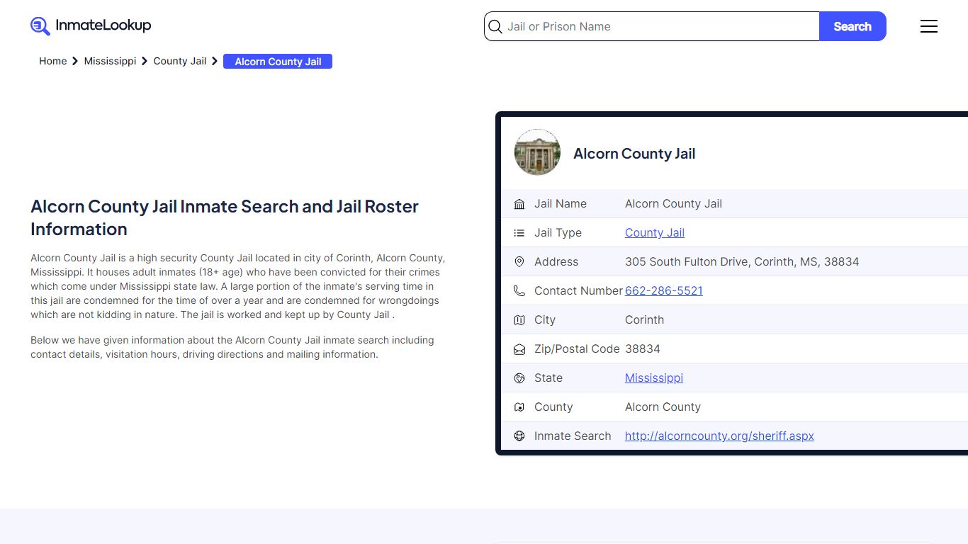 Alcorn County Jail Inmate Search and Jail Roster Information
